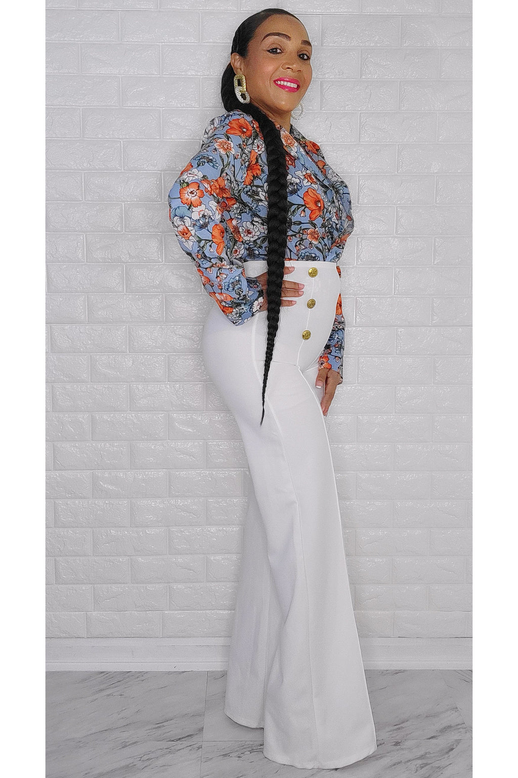 102522 Classy Long Sleeve Florals Bodysuit