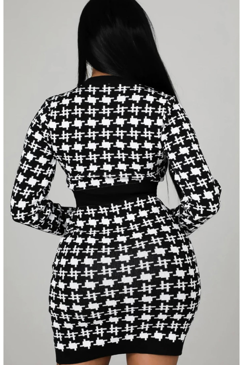 091322 The Houndstooth Long Sleeve One Size Fit Mini dress
