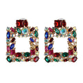 11092021 Multi Colors Square Geometric Rhinestone Drop Earrings