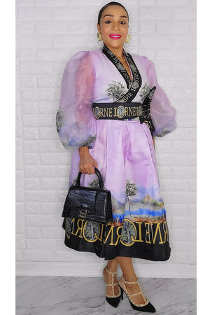 021223 The Lilac French Plain Print Wrap Short Dress