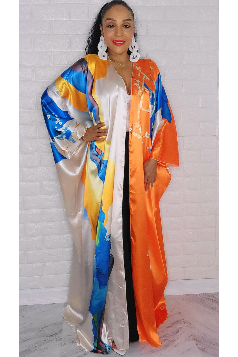 101322 The orange Multi Print One size fit All Kimono Duster