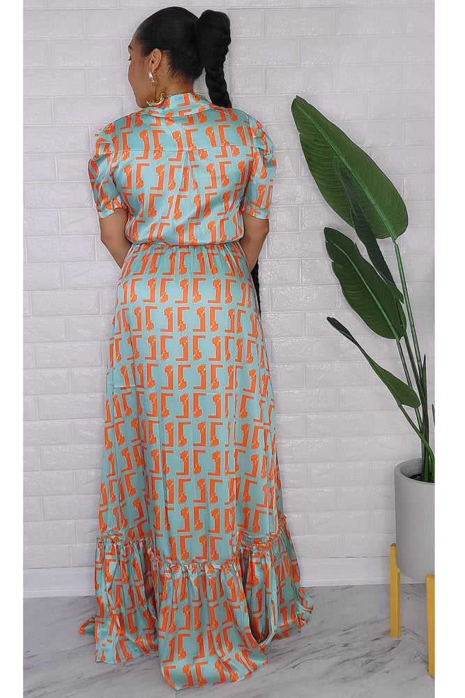 020123 Orange Emerald Monogram Maxi Dress