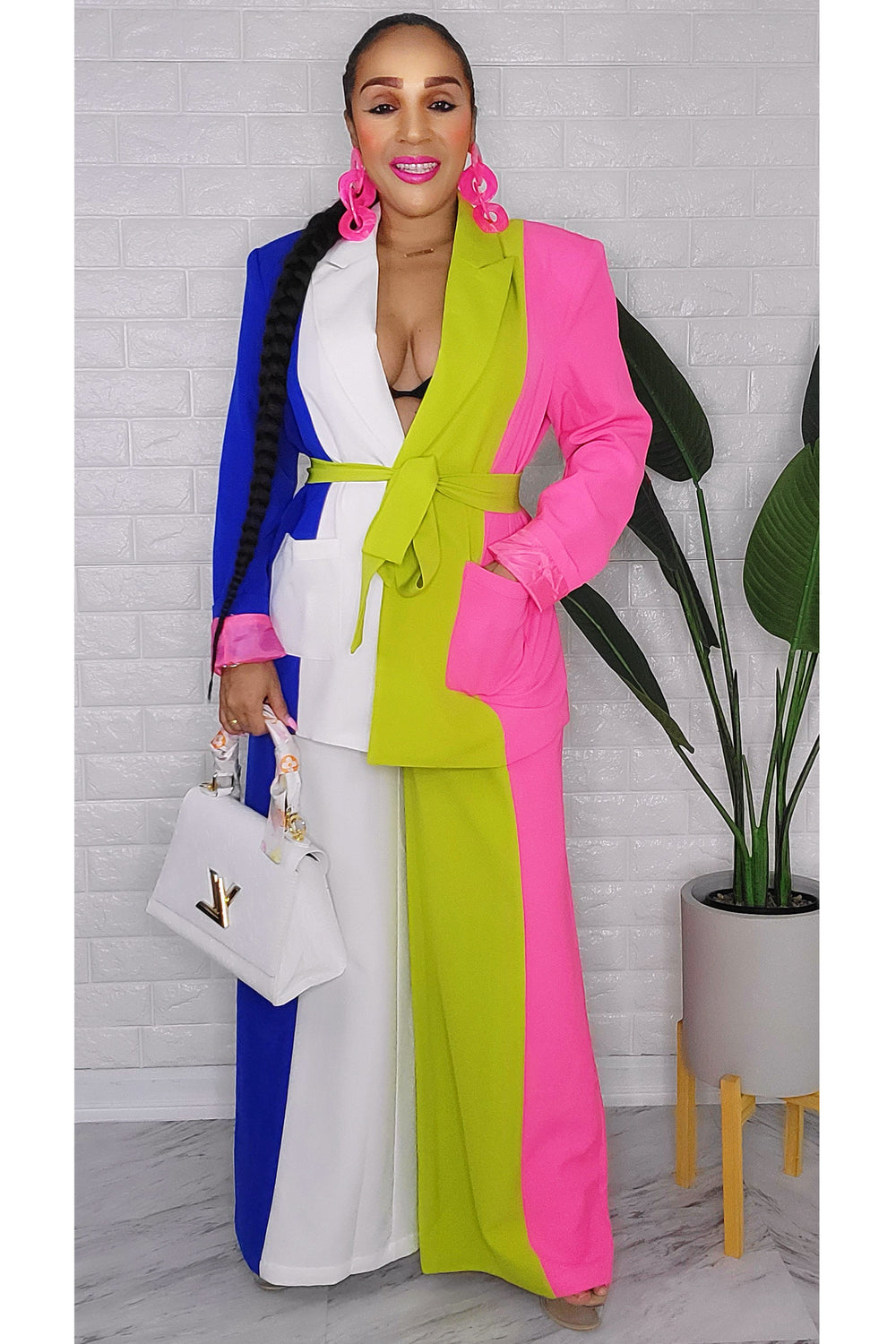 020123 The Spring Vibes Colors Block 2 Pieces Blazer & Pant Set