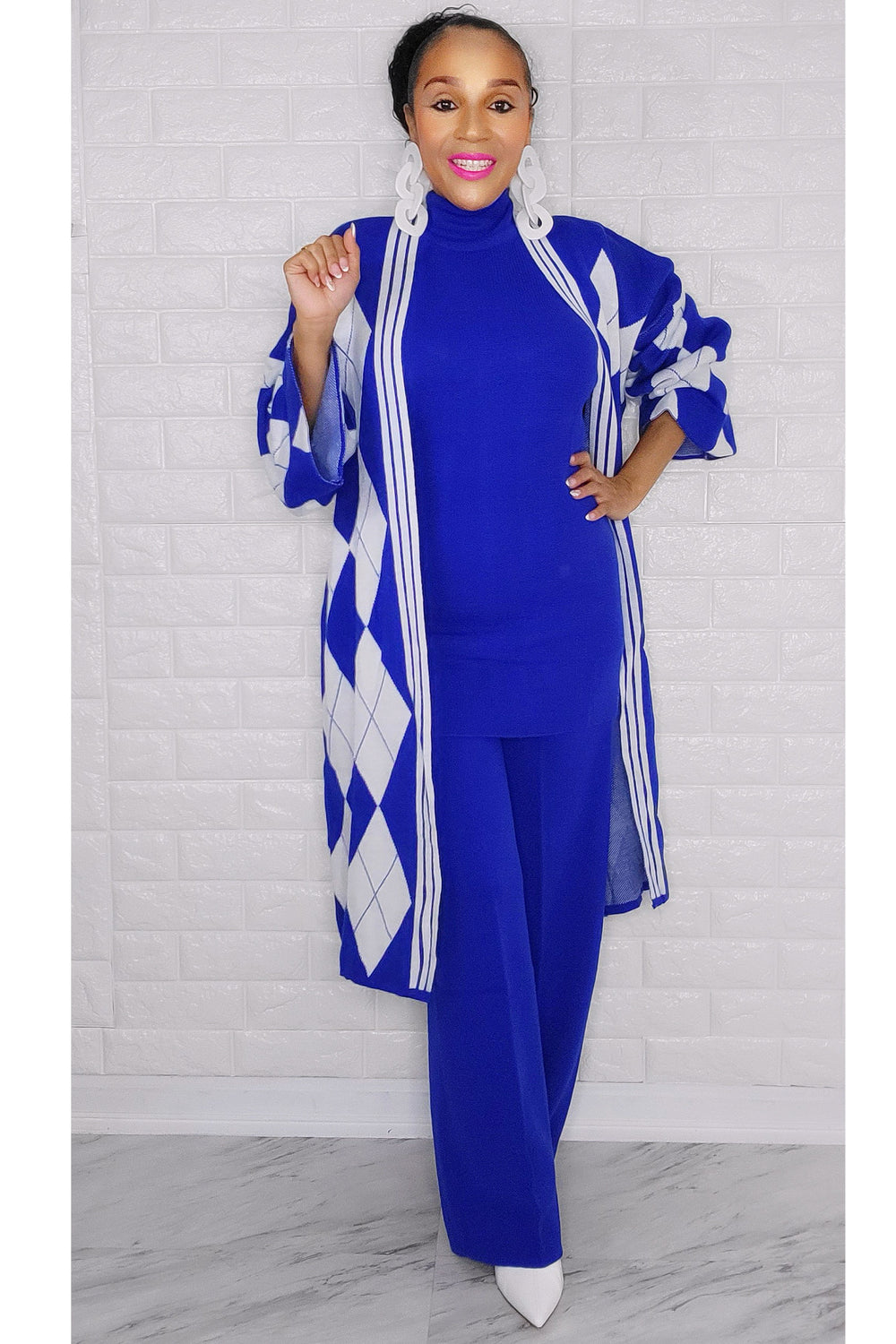 121622 Blue and White 3 Pieces Pant Set One Fit All