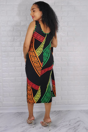 05042022 Green & Orange Multi Print 2 Pc Duster & Dress