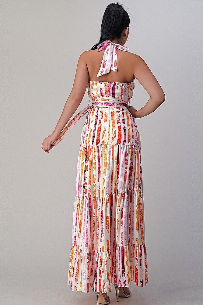 04/26/2022 Blue Multi Color Stripe Printed Maxi Dress