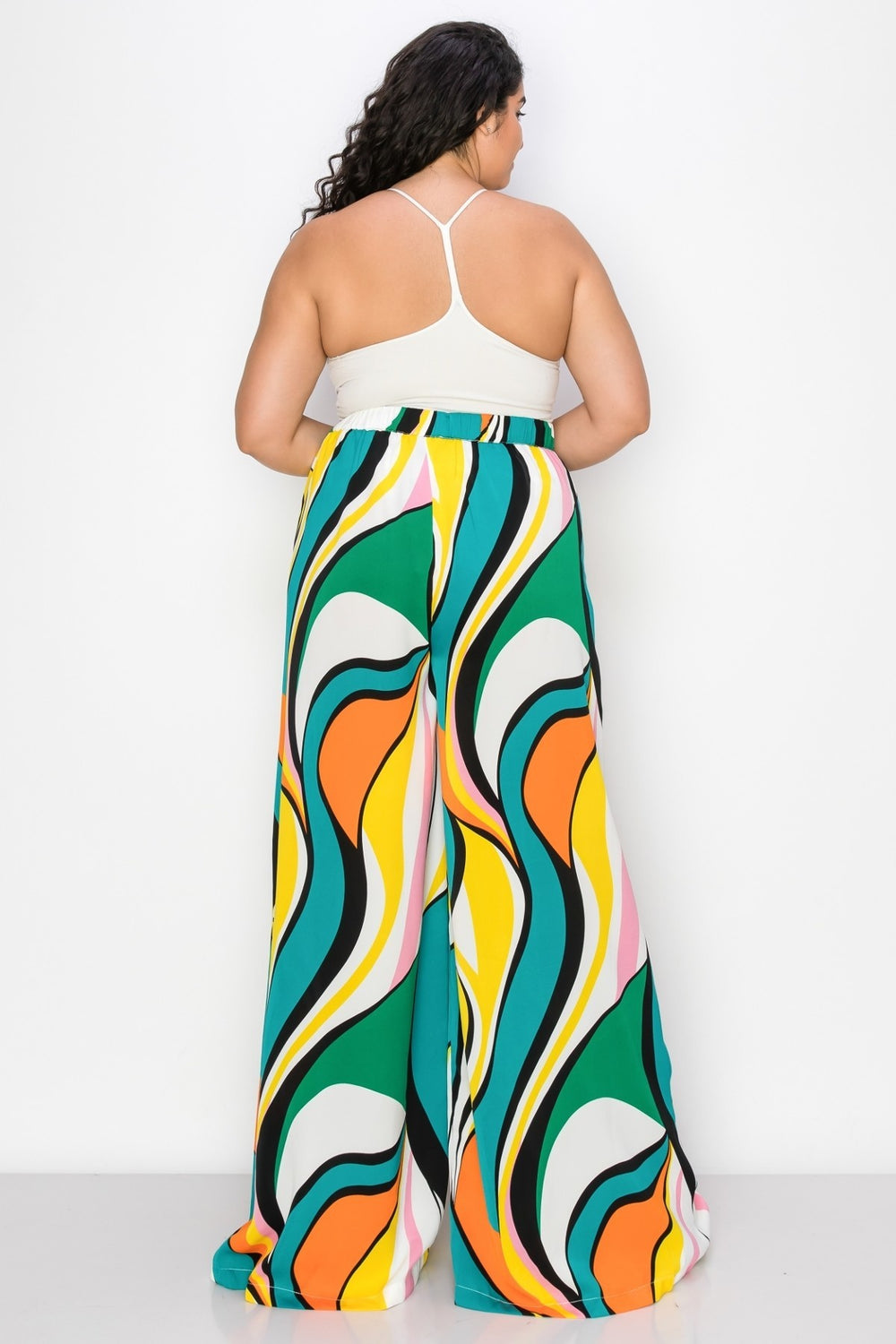080422 Yellow/Teal Multi Colored Wide Legged Pants