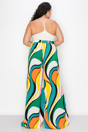 080422 Yellow/Teal Multi Colored Wide Legged Pants