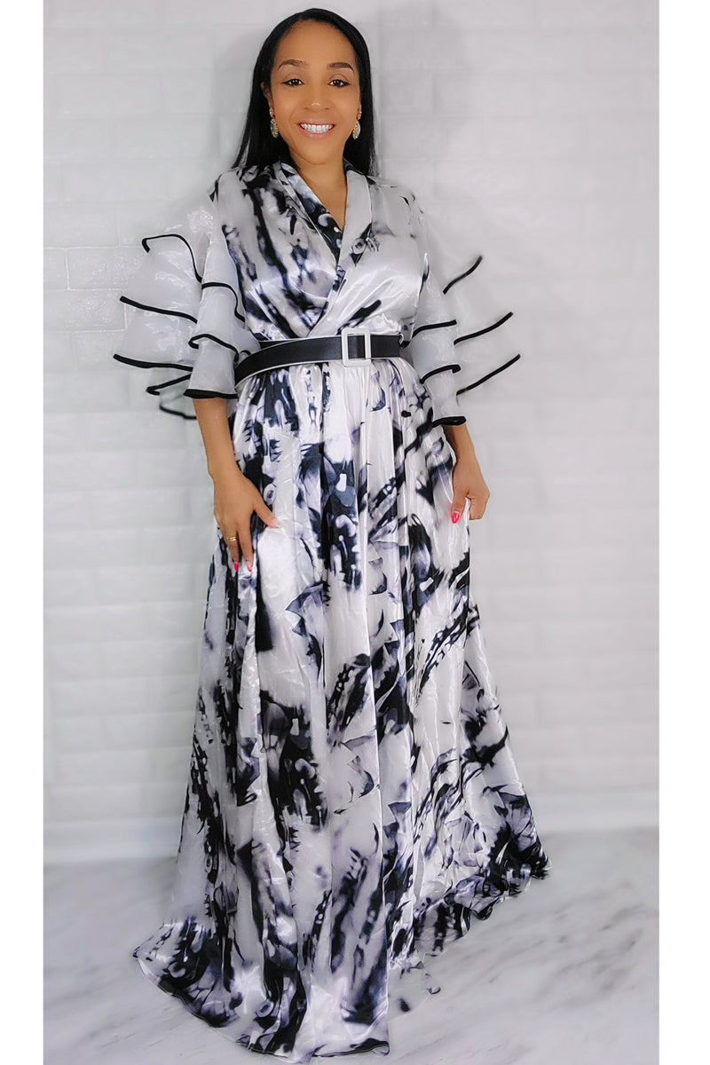 05032022 Chantilly Flowy Style Maxi Dress w Belt  - White