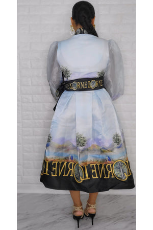 021223 The light Blue French Plain Print Wrap Short Dress