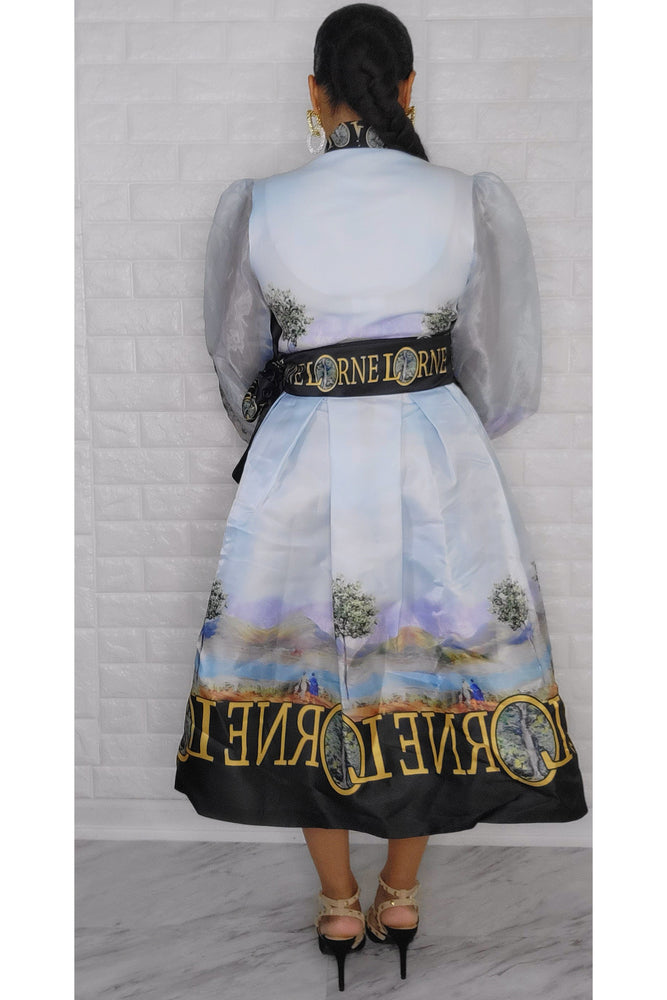 021223 The light Blue French Plain Print Wrap Short Dress