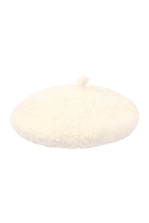 112322 Ivory Fuzzy Fleece Beret Hat