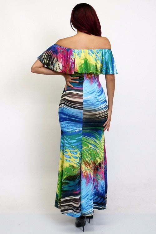 09152021 Off The Shoulder Jungle Print Dress