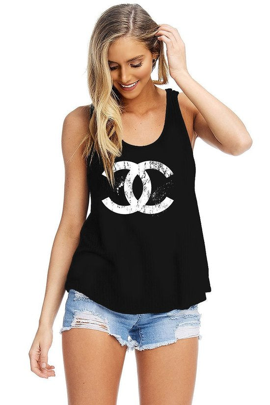 09082021 Women Rib Loose Fit CC Tank-Black