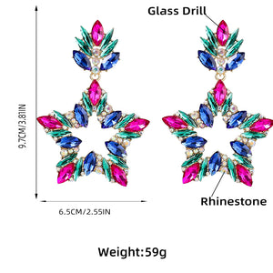 10272021 Big Multi Colors RHINSTONE Star Drop Multi Earrings