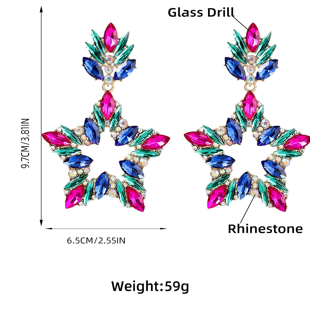 10272021 Big Multi Colors RHINSTONE Star Drop Multi Earrings