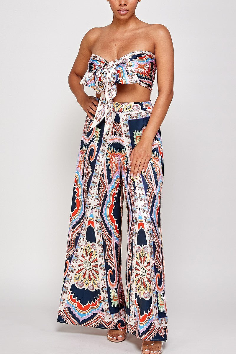 070325 Navy soft and flowy Palazzo two-piece set