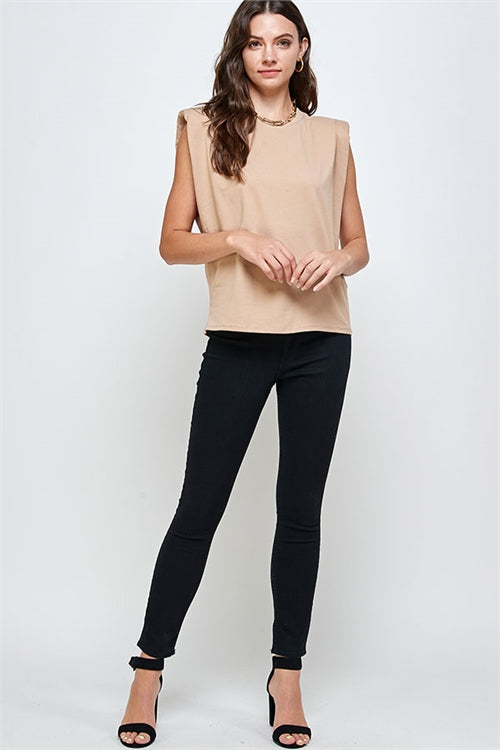 09152021 Taupe Cap Sleeve Padded Top