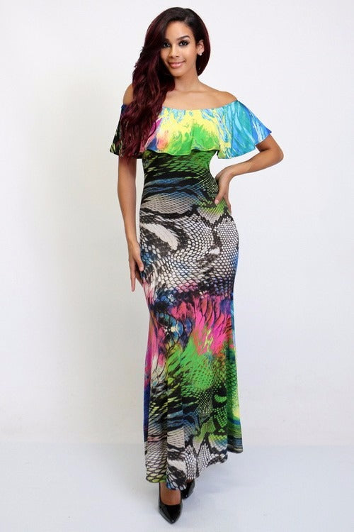 09152021 Off The Shoulder Jungle Print Dress