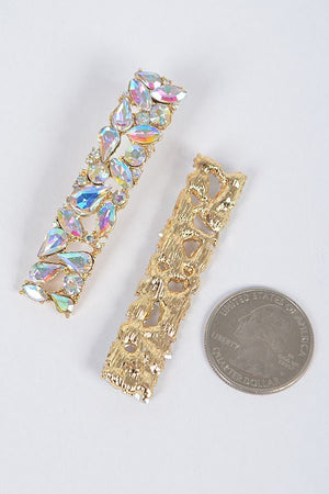 Gold AB Rhinestone Rectangular Earring