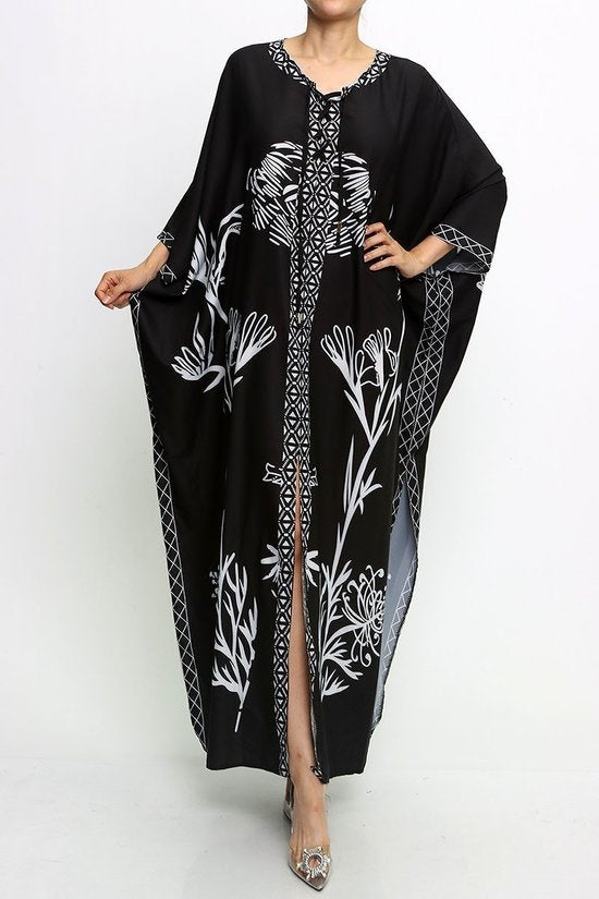 Black with White Broderies One size Fit All Caftan