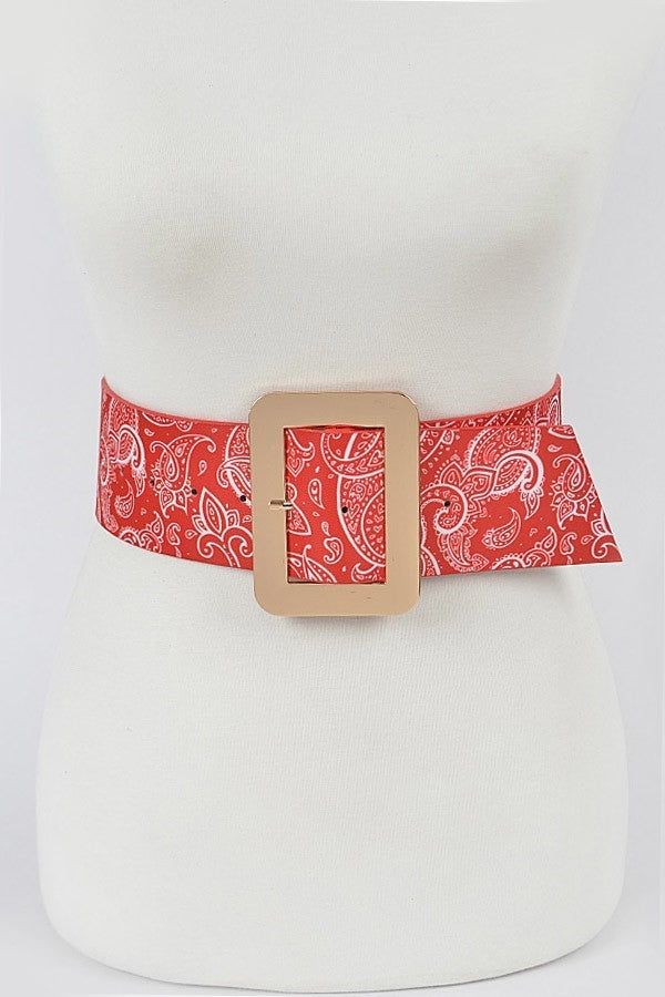 Item 55 Red Paisley Square Buckle Belt (S-L)