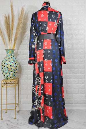 072822 Black Blue Letters Long Sleeve Maxi Dress