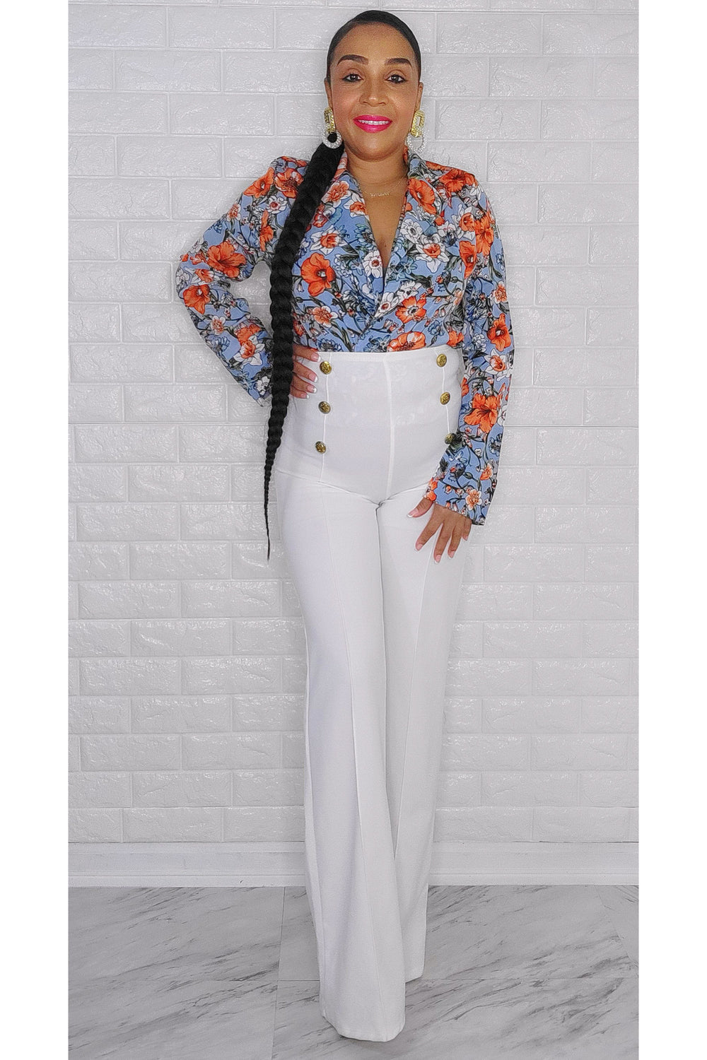 102522 Classy Long Sleeve Florals Bodysuit