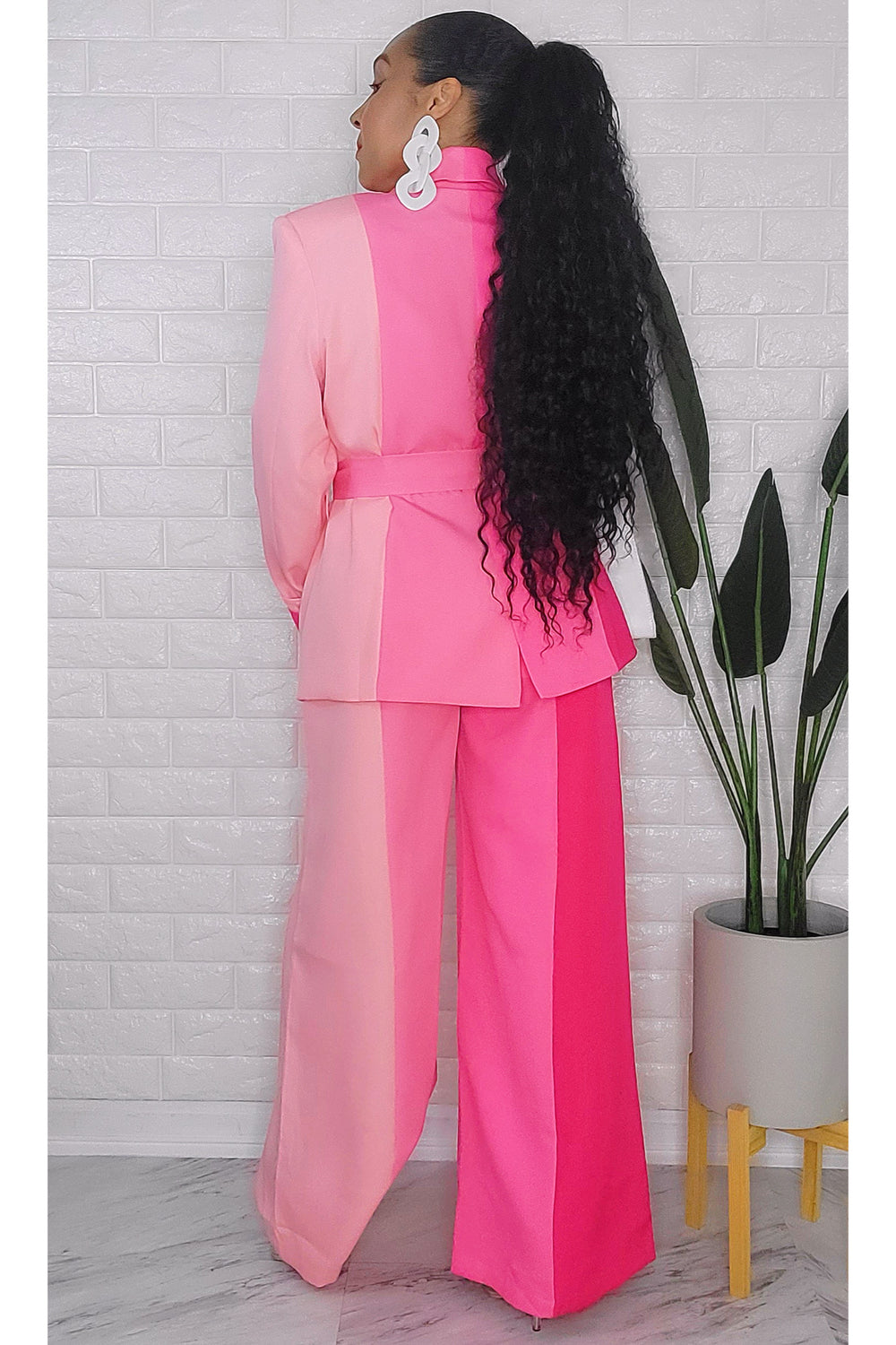 022323 The Pink Spring Vibes Colors Block 2 Pieces Blazer & Pant Set