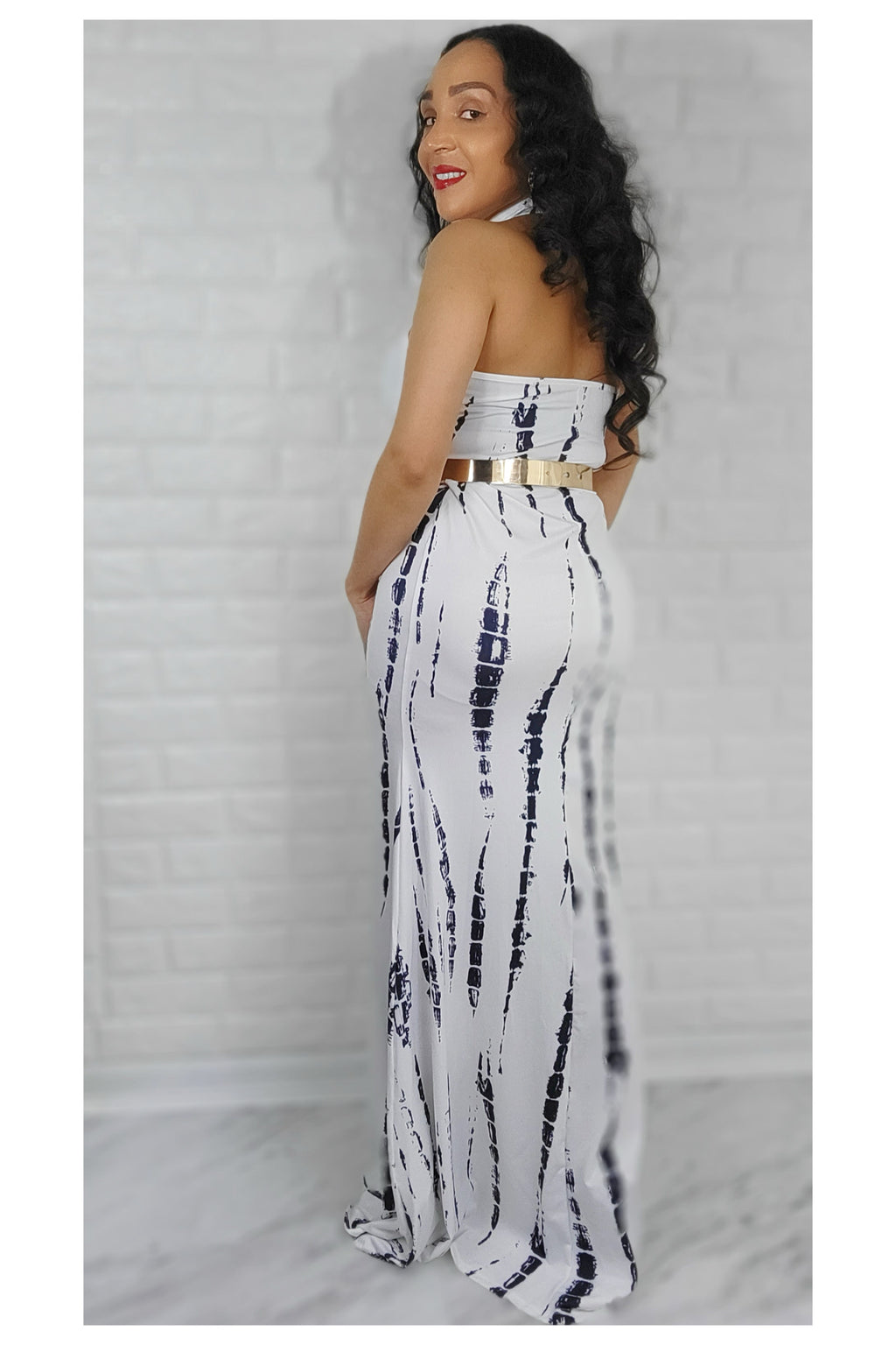 04252022 White/Navy Long Maxi Dress