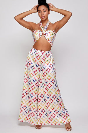 070325  Multi soft Palazzo flowy two-piece  pant set.