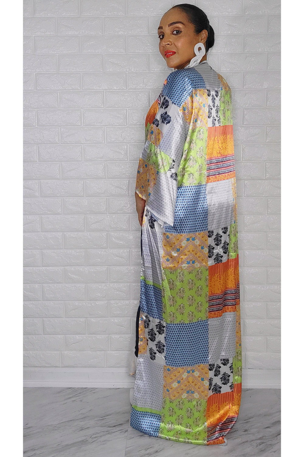 011823 Green Florals Multi Style Kimono Dress One Size Fit All