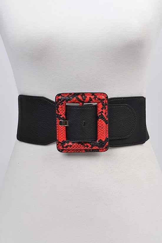 Black/Red Snake Buckle Elastic Belt (S-M)