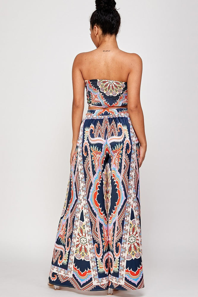 070325 Navy soft and flowy Palazzo two-piece set