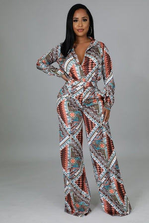 11222021 Brown Contrast Print Two piece set