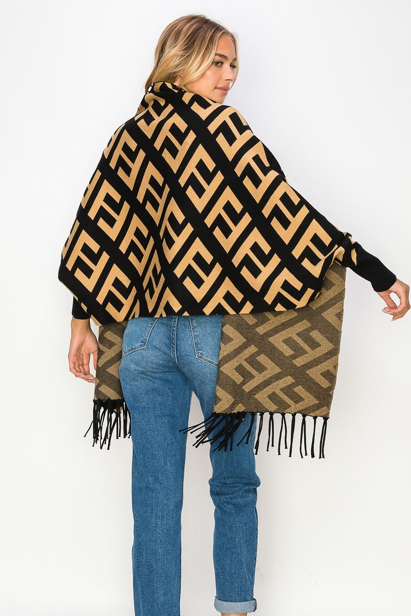 101022 Ladies F Knitted Wrap Poncho One Size Fit All