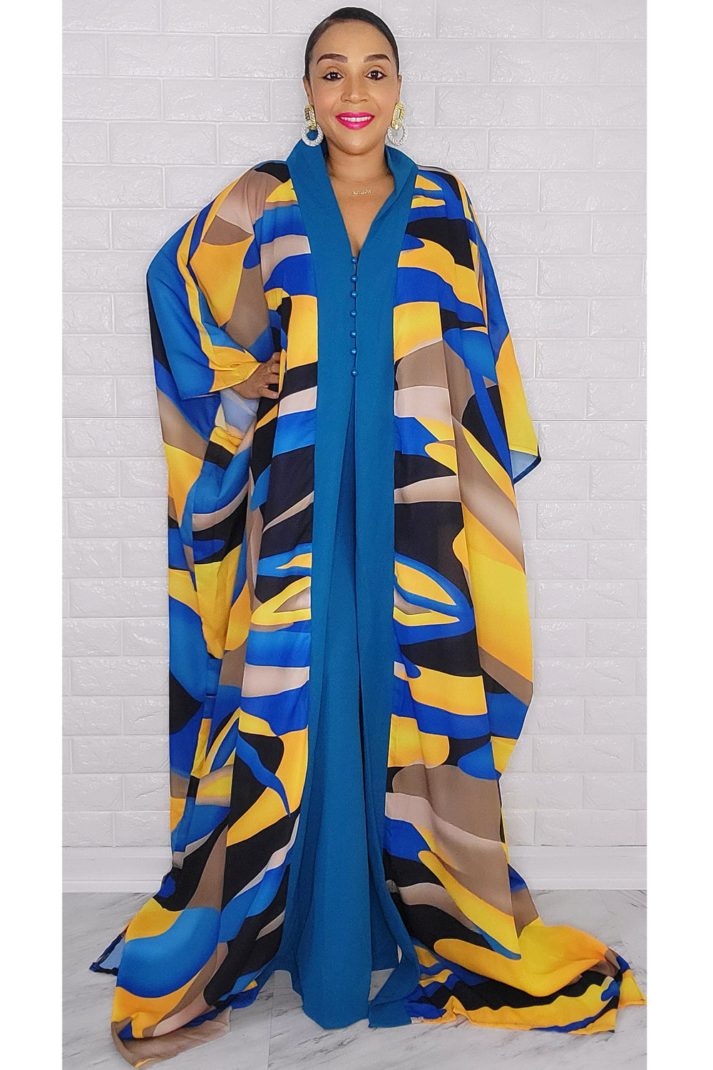 102622 The Blue Multi Print Royal Duster Set One size Fit All