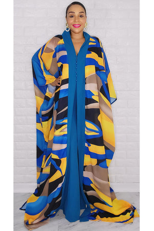 102622 The Blue Multi Print Royal Duster Set One size Fit All