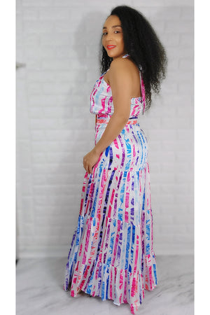 04/26/2022 Blue Multi Color Stripe Printed Maxi Dress