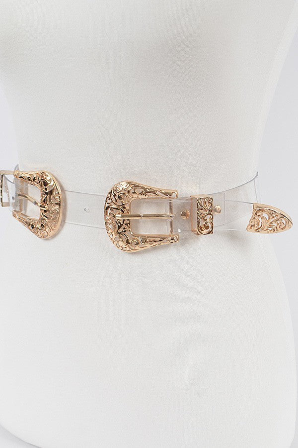 Skinny Clear Double Buckle Belt