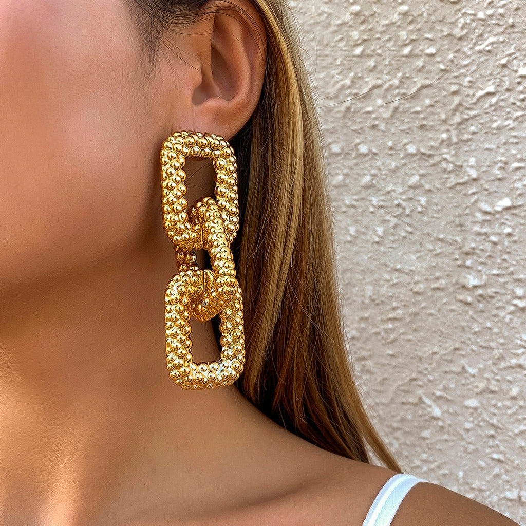 090722 Punk Long Big Square Link Chain Earrings