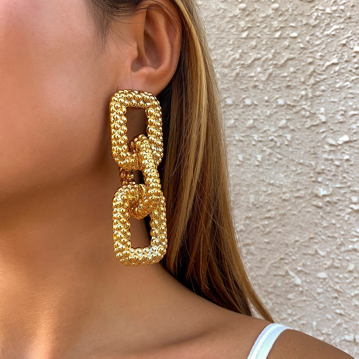 090722 Punk Long Big Square Link Chain Earrings