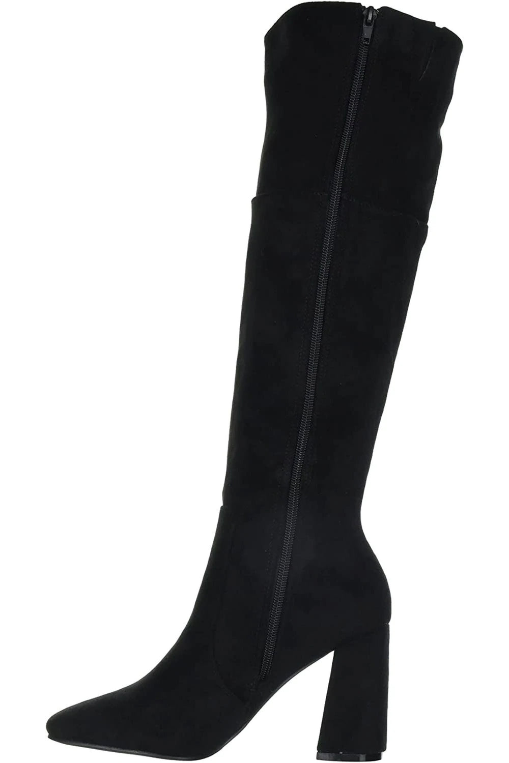 01102022 Black Looped Rhinestone Knee High Boot