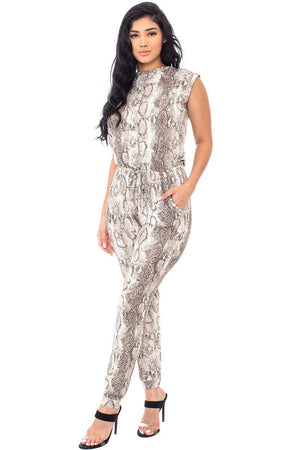 TAUPE SOFT ANIMAL PRINT JUMPSUITS