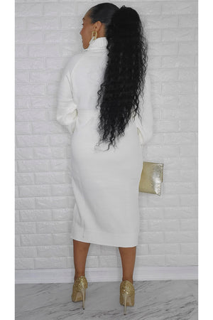 122922 The White with Gold Bottons Belted Sweater Dress One Size Fit
