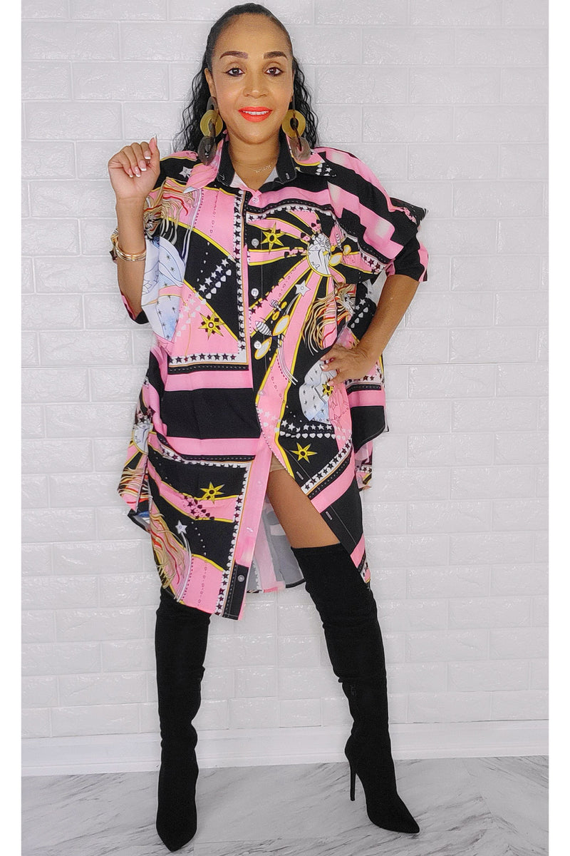 102022 The Pink Multi Print Oversized Top/Dress