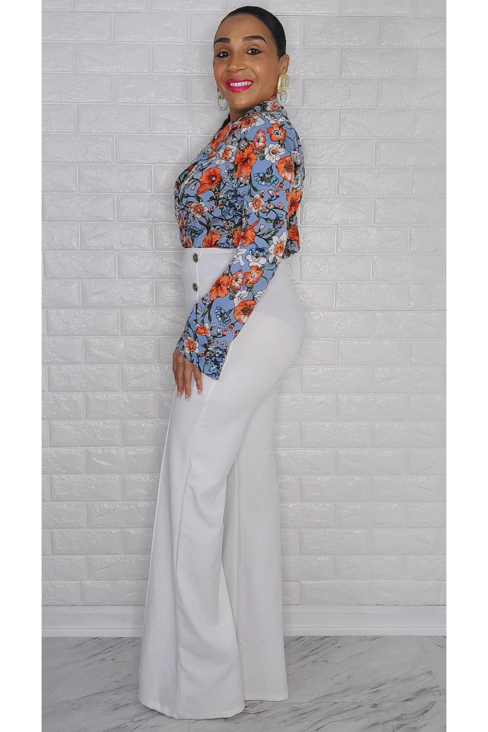 102522 Classy Long Sleeve Florals Bodysuit