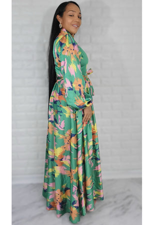 05032022 The Green Colorful Garden Long Sleeve Maxi Dress