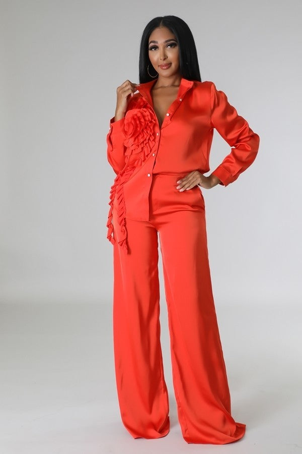 092823 The Rustic Orange Long Sleeve Shirt and Pant Set